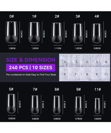 Gelike EC Medium Square Nail Tips - 240 PCS Full Cover Gel X Nail Tips Pre-Etched for Nail Extensions | Medium Square Shape with PMMA Resin Clear False Nails | Press On Nails in 10 Sizes - Buy Online on GoSupps.com