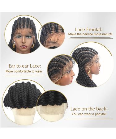 Alebery 36 Full Lace Jumbo Box Braids Wig for Black Women - Lightweight Synthetic Lace Frontal Cornrow Twisted Wig in Black - Buy Online on GoSupps.com