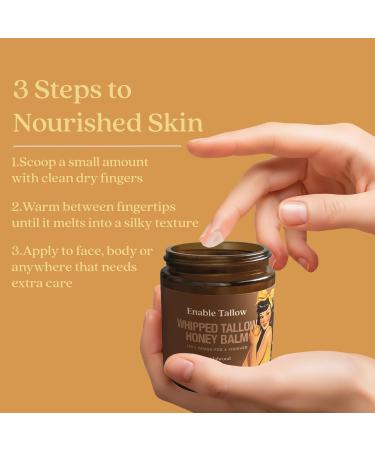 Enable Tallow Face & Body Cream Whipped Beef Tallow & Manuka Honey Balm for Dry Skin Eczema & Sensitive Skin Natural Moisturizer Sandalwood Scent 4oz - Buy Online on GoSupps.com
