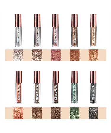 10-Color Liquid Glitter Eyeshadow Set - Metallic Shimmer Waterproof & Fast-Drying Eye Makeup Kits for Women - Perfect Gift! - Buy Online on GoSupps.com