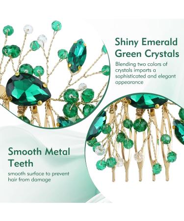 inSowni 7 Pieces Vintage Party Prom Wedding Bridal Emerald Green Beads Crystal Hair Side Combs+Rhinestone U-shaped Hair Pins Headpieces for Brides Bridesmaids Women Girls - Buy Online on GoSupps.com