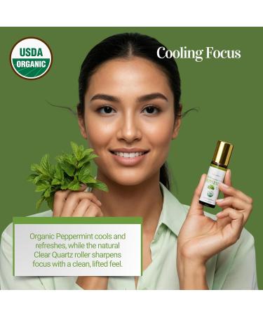 BodyJ4You Lemon + Peppermint Essential Oil Roll On Duo - Pure 100% USDA Organic MCT Coconut Oil - Yellow Jade and Clear Quartz Stone Rollers - Uplift Cooling Aroma Wrist Neck Temples - Amber Glass Bot - Buy Online on GoSupps.com