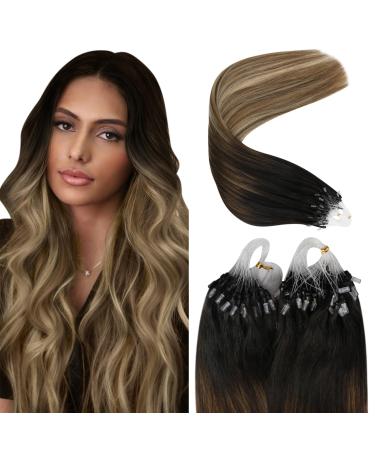 Youngsee real hair extensions microring balayage microring extensions real hair dark brown ombre blond loop extensions micro hair recruitment real hair micro hair extensions remy 50g #2/6/24 50 cm-micro #2/6/24
