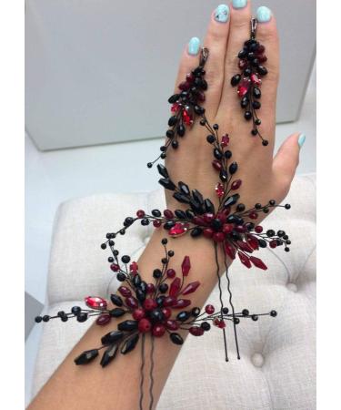 Kercisbeauty Red Wedding Hair Pins - Baroque Black Hair Accessories for Women - Crystal Hair Jewelry Set - Prom & Bridal Hair Piece (Set of 2) - Buy Online on GoSupps.com