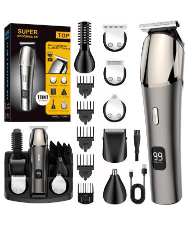 Hair Clippers Beard Trimmer for Men: 11-in-1 Hair Clippers USB Type-C Men Nose Trimmer Metal Aluminum Hair Trimmer Body Trimmer Facial Trimmers for Men Waterproof Electric Clippers for Men Grey
