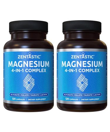 Zentastic 4-in-1 Magnesium Complex - Chelated Magnesium Glycinate Malate Taurate & Lactate - High Absorption for Healthy Muscles Heart Bones - Magnesium Supplement - 240 Magnesium Capsules