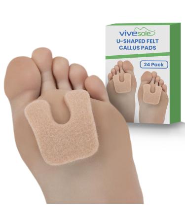 ViveSole U-Shaped Callus Cushions for Feet (Pack of 24) - Corn Pads for Bottom of Foot Pain Relief Blisters - Self-Stick Adhesive Felt Padding - Horseshoe Pad Protects Calluses from Rubbing on Shoes