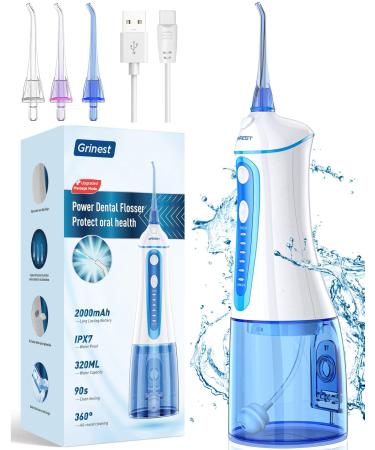 Cordless Water Dental Flosser Grinest Battery Opereated Oral Irrigator for Teeths Braces Travel IPX7 Waterproof 320ml Large Water Tank Water Teeth Cleaner with 7 Pressure Levels
