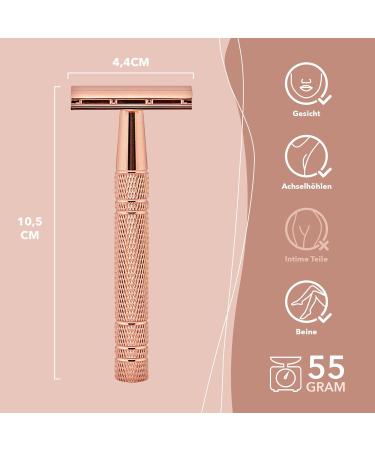 Bamboozy Safety Razor - Eco-Friendly Double Edge Razor for Men & Women - 20 Razor Blades Included - Stainless Steel - Rose Gold - Zero Waste Grooming - Buy Online on GoSupps.com