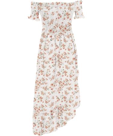 Women's Off Shoulder Chiffon Maxi Dress - Sexy Beach Fashion Print Split Dress - Short Sleeve Slash-Neck - XX-Large White - Buy Online on GoSupps.com