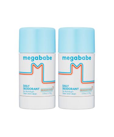 Megababe Daily Deodorant - Beachy Pits | Aluminum-Free Clear & Clean | 2.6 oz - 2 Pack