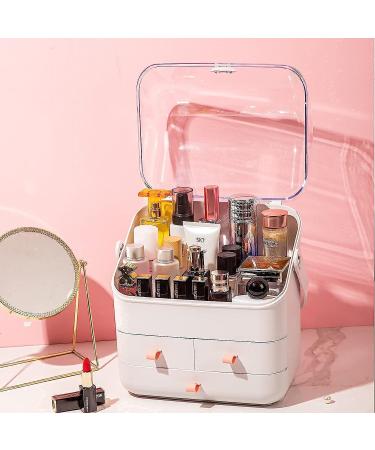 Haturi Waterproof Makeup Organizer Box with Lid - Cosmetic & Skincare Display Caddy for Bathroom & Bedroom - White - Buy Online on GoSupps.com