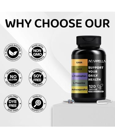 ACAPPELLA GABA Supplement Ashwagandha Capsule 5 HTP L Theanine L Tryptophan Emotional Mood Support Supplement for Men and Women (1) - Buy Online on GoSupps.com
