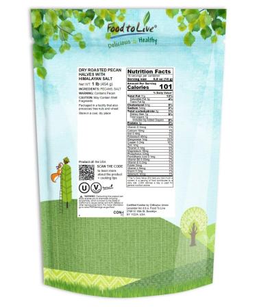 Buy Food to Live Dry Roasted Pecan Halves - Gourmet Vegan Snack Lightly Salted No Oil Added Keto Friendly 1 Pound - Healthy Source of Protein & Fiber - Buy Online on GoSupps.com