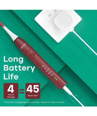 SEAGO Rechargeable Sonic Electric Toothbrush - 30 Days Battery 5 Modes 2 Minute Timer Portable with 8 Brush Heads - Perfect for Adults (Red - Buy Online on GoSupps.com