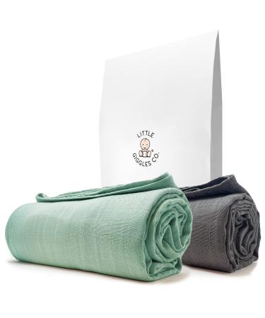 Little Giggles Co. Baby Muslins - 2x Large Bamboo Muslin Cloths 120x120cm - Baby Receiving Blankets - Newborn Swaddle Wrap - Baby Essentials for Newborn - New Baby Boy Gifts - Gender Reveal Gifts Turquoise & Grey