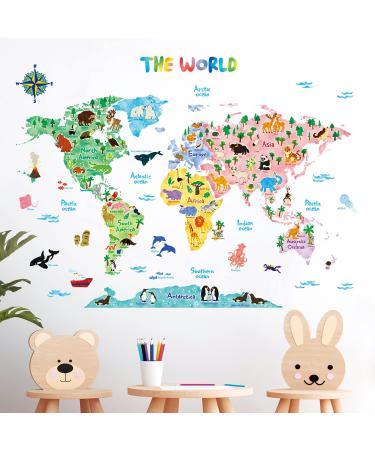 DECOWALL SG2-1615S Animal World Map Kids Wall Stickers Decals Peel and Stick Removable for Nursery Bedroom Living Room decor baby educational nation worldwide Animals World Map - Buy Online on GoSupps.com