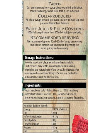 Drink Botanicals Ireland Raspberry Syrup | Made from Raspberry Juice & Pulp| Natural Fruit Content | Flavored Syrup for Beverages | 30 Servings 500ML Glass Bottle - Buy Online on GoSupps.com
