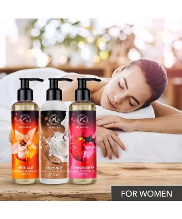 Sensual Massage Oil - Vanilla Coconut & Strawberry - Edible Body Massage Oil with Almond & Grape Seed Oil | Relaxation & Intimacy (3x200ml) - Buy Online on GoSupps.com