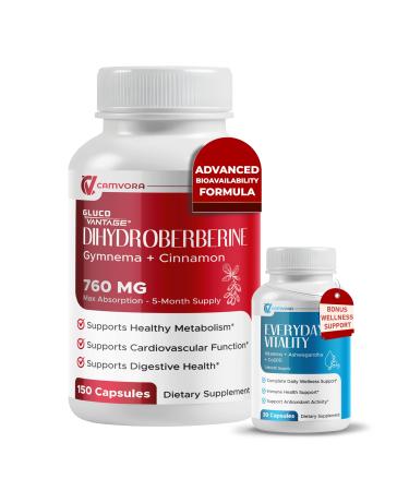 Dihydroberberine - GlucoVantage - Super Berberine 760 MG with Cinnamon Gymnema Fenugreek - Maximum Absorption - Support Gut Health Metabolism - Non GMO Gluten Free 150 count (pack of 1)