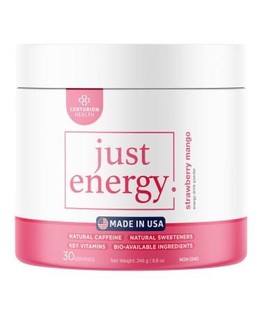 Just Energy Drink Powder Refreshing Strawberry Mango Energy Drink Mix with 21 Energy-Boosting Ingredients Includes B Vitamins Choline Zinc Chromium and Inositol 30 Servings Strawberry Mango 8.8 Ounce (Pack of 1)