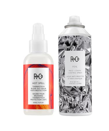 R+Co Foil Frizz Static Control Spray (5 Oz) + Hot Spell Thermotech Blow Out Balm (4.2 Oz) | Eliminates Frizz + 450* Heat Protection | Vegan + Cruelty-Free |
