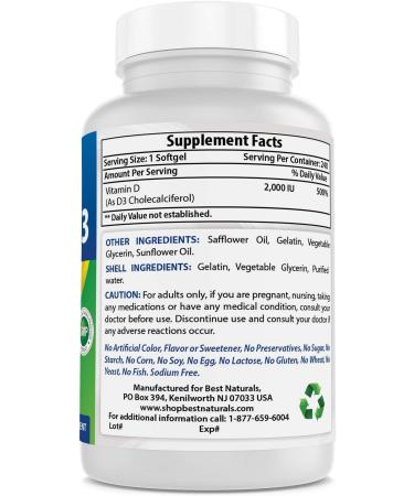 Best Naturals Vitamin D3 2000 IU 240 Softgels | High Potency Supplement - Buy Online on GoSupps.com
