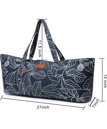 Large Yoga Mat Bag for Extra Thick Exercise Mats - Navy Blue Leaves | Mat Carrier with Carrying Strap and Large Pocket for Men and Women - Buy Online on GoSupps.com