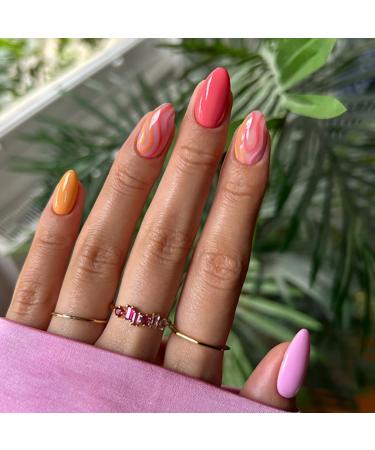 24 Pcs Cute Short Press on Almond Nails - Colorful Candy Design | False Acrylic Nails for Women & Girls - Full Cover Nail Decor - Buy Online on GoSupps.com