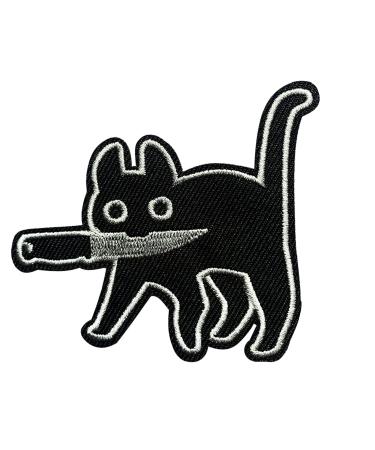 Wikineon Iron On Embroidered Patch, Cat with Knife - Appliable to Badge Iron On Sew On Emblem Patch DIY Accessories Perfect for Jackets, Clothes, Hats & Jeans Cat with Knife Patch