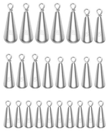 QWORK® Pack of 25 Sea Fishing Lead, Lead Fishing, Drop Shape Fishing Weights, 4 Sizes, 5g/7g/10g/15g