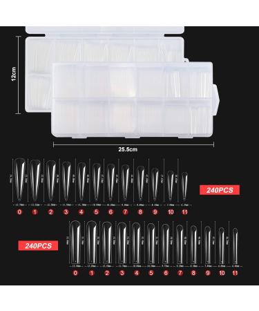 480 Extra Long Transparent Artificial Nails - 24 Sizes Clear Ballerina Nail Tips for DIY Manicure & Nail Art | International Shipping - Buy Online on GoSupps.com