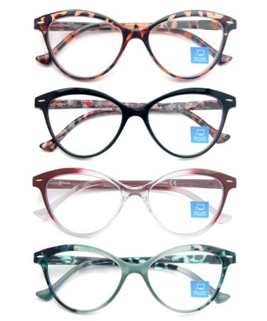 HEEYYOK Reading Glasses Blue Light Blocking for Women 4-Pack 2.00 Readers glasses with Anti UV Cateye Small face Ladies Readers 4 Pack Mix Color 2.0 x