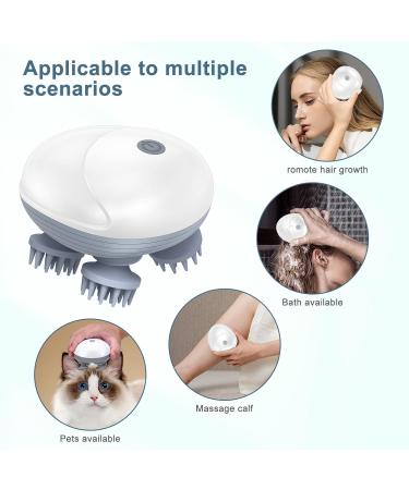 Ankilo Electric Head Massager - Wireless Scalp & Full Body Massage Device with 4 Interchangeable Kneading Heads | IPX7 Waterproof | Ideal for Cats & Dogs | Promotes Hair Growth - White/Gray - Buy Online on GoSupps.com