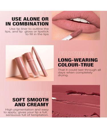  Jiimhte Lip Liner and Lipstick Set Matte Lipstick Lip Gloss - 3 Long Lasting Lip Pencils Velvet Lip Pencil Set Natural Makeup for - Buy Online on GoSupps.com
