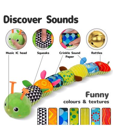 Sumobaby Infant Caterpillar Green Musical Stuffed Animal Toy | Multi-Sensory Crinkle, Rattle & Textures | Tummy Time Newborn 0-12 Months Boys & Girls - Buy Online on GoSupps.com