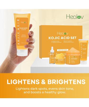 Kojic Acid Skincare Set - Brightening Soap Exfoliating Scrub Face Cream & Serum for Hyperpigmentation & Dark Spot Correction with Turmeric & Papaya - International Shipping Available - Buy Online on GoSupps.com