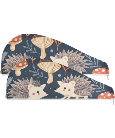 Hedgehog Mushroom Hair Towel 2 Pack | Super Absorbent Quick Dry Hair Turbans for Women & Girls | Perfect Hair Drying Solution - Buy Online on GoSupps.com