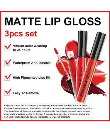 3Pcs Matte Lip Gloss Set Matte Liquid Lipstick Set Lip Stain Long-Lasting Waterproof Lipgloss Makeup Gift Lipsticks Set Vibrant Lips Set (05) #05 - Buy Online on GoSupps.com