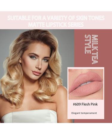 Nude Long Lasting Moisturizing Pink Lipstick - Waterproof Velvet Matte Lip Gloss (#609 Flesh Pink) - Perfect Makeup Gift for Women - Buy Online on GoSupps.com