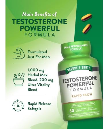 Nature's Truth Testosterone Supplement for Men - 60 Non-GMO & Gluten Free Softgels | Boost Energy & Vitality - Buy Online on GoSupps.com
