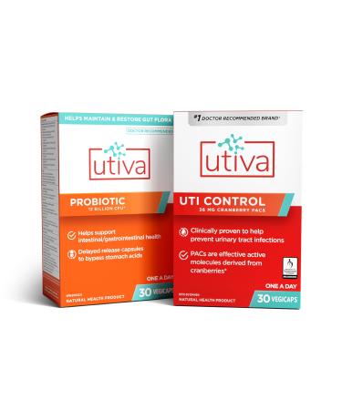 Utiva 36PAC Power Bundle Clinically Proven 36 mg PACs Cranberry Supplement and 12B CFU Probiotic Supplement 30 Day Urinary Tract and Gut Health Bundle for Men and Women