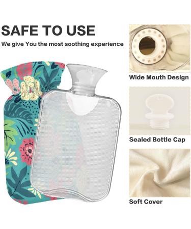 NAANLE 1L Transparent Hot Water Bottle with Palm Leaf Flower Cover - Ideal for Pain Relief & Heat Therapy - Buy Online on GoSupps.com