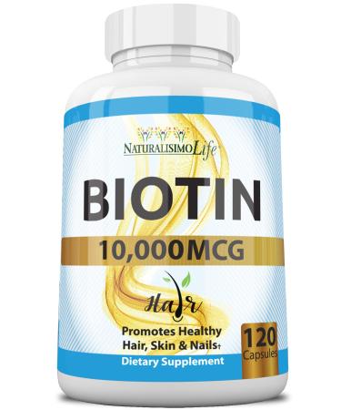 Biotin 10 000 mcg High Potency - Natural Hair Skin Nail & Metabolism 120 Capsules