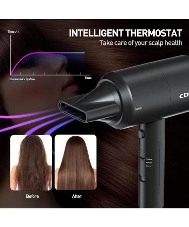 Professional Ionic Negative Hair Dryer 1800W with Diffuser - Fast Drying Lightweight Portable for Curly & Straight Hair - Buy Online on GoSupps.com