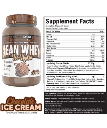 MuscleSport Lean Whey Revolution Protein Powder - 25g Whey Protein Isolate - Low Calorie, Low Carb, Low Fat - Delicious Chocolate Ice Cream Flavor - 2lb (Pack of 1) - Buy Online on GoSupps.com