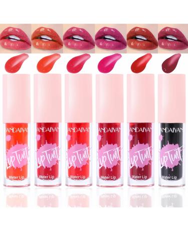 6 Colors Lip Tint Stain Set,Multi-use Tinetd Lip Gloss Lip & Cheek Tint Hydrating Mini Liquid Lipstick,Plumping Lip Gloss Long-lasting Waterproof Korean Lip Tint Non-Sticky Vivid Color Tinta De Labios