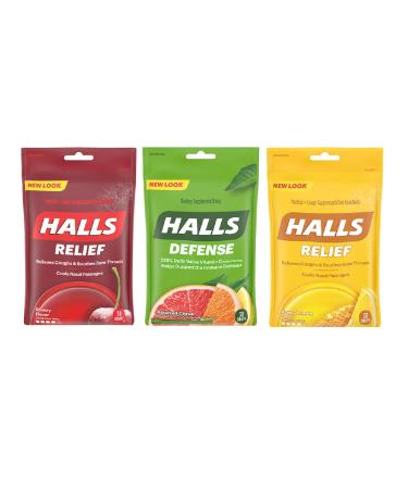 Halls Cough Drops 3 Pack - 1 Cherry, 1 Honey Lemon, 1 Assorted Citrus