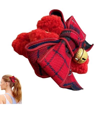 Bow Hair Claw Clip - Big Plaid Bow Fuzzy Hair Pins with Bell - Cute Half Bun Hairpins Nonslip Strong Hold Claw Clip for Women Red - Buy Online on GoSupps.com