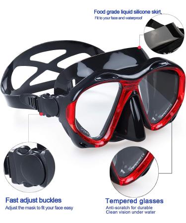 Panoramic HD Snorkel Diving Mask | Anti-Fog Scuba Goggles for Adults & Youth - A-Black Red - Buy Online on GoSupps.com
